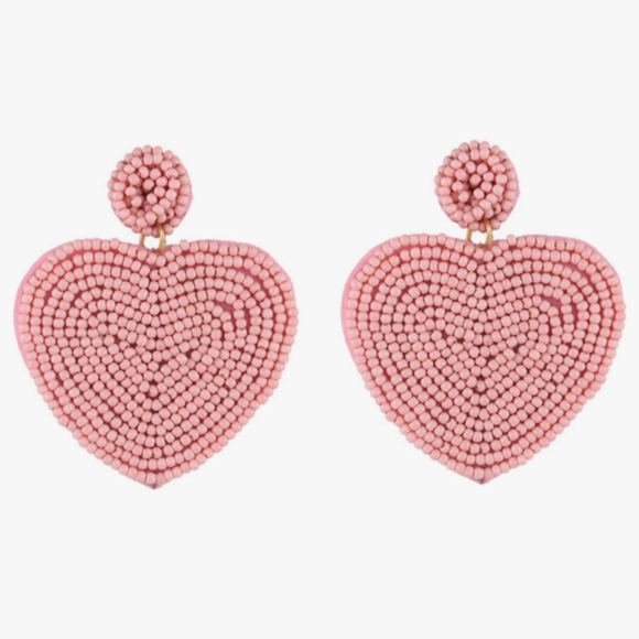 Handmade Large Pink Heart Beaded Earrings Bead Hearts Cute Statement Jewelry New - Picture 3 of 7